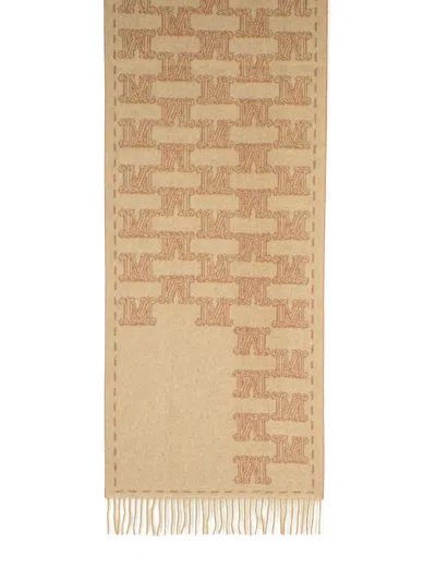 Max Mara Wsteddyc Beige Jacquard Cachemire Stole In Brown