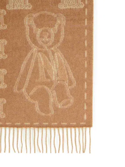 Max Mara Wsteddyc Beige Jacquard Cachemire Stole In Brown