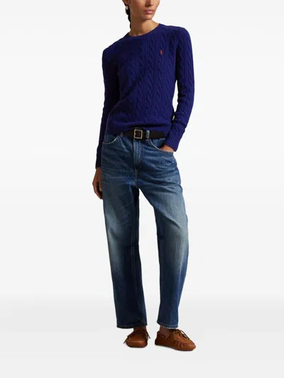 Polo Ralph Lauren Cobalt Blue Cable-knit Sweater In Wool And Cashmere In Blue