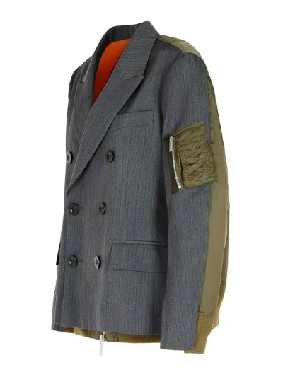 Sacai Double-breasted Wool And Nylon Blazer In Animal Print