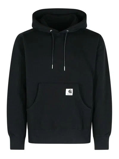 Sacai X Carhartt Wip Logo Patch Hooded Sweatshirt In Black