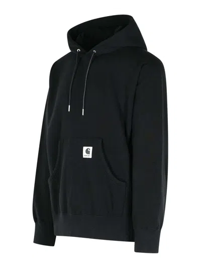 Sacai X Carhartt Wip Logo Patch Hooded Sweatshirt In Black