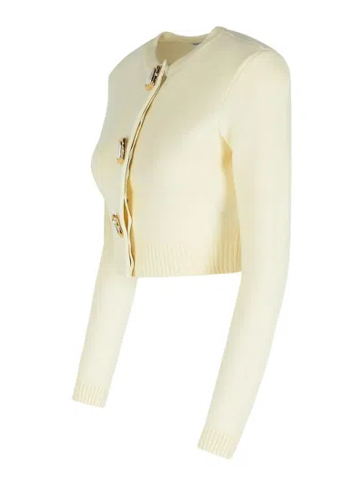 Self-portrait Womens Cream Cropped Embellished Stretch-wool Blend Cardigan In Neutral