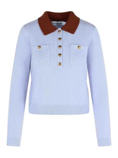 Self-portrait Polo In Cyan Wool In Blue