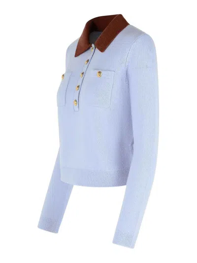 Self-portrait Polo In Cyan Wool In Blue