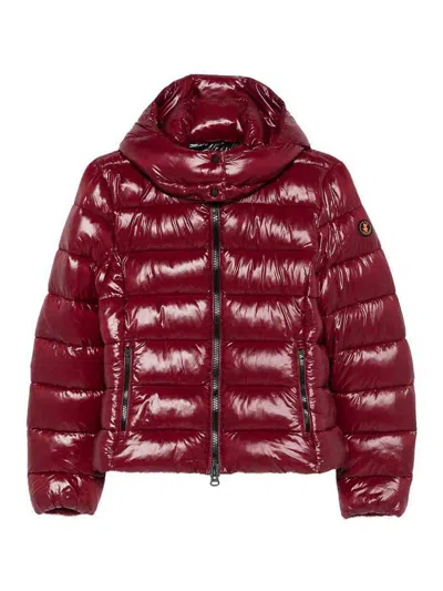 Save The Duck Cropped Puffer-style Jacket With High Collar In Red