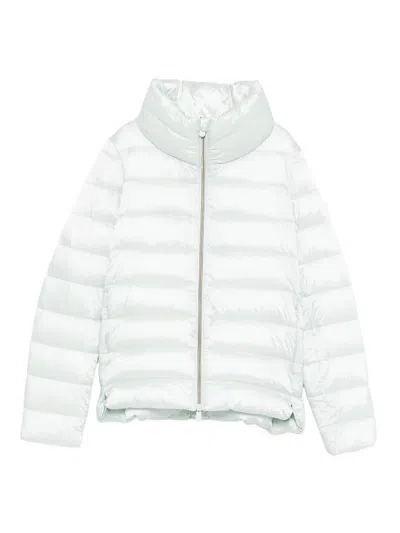 Save The Duck Short Puffer Coat With High Collar In White