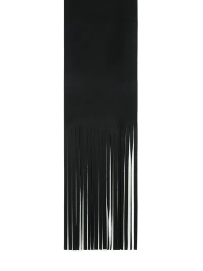 Sportmax Long Rectangular Scarf Featuring Fringe Embellishments In Black
