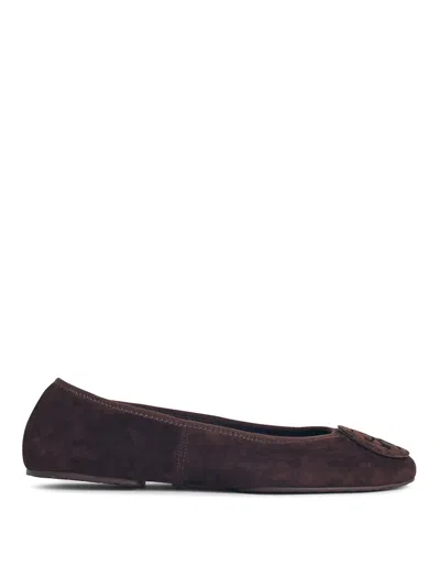 Tory Burch Reva Travel Suede Ballet Flats In Brown