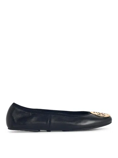 Tory Burch Minnie Travel Ballet With Metal Logo In Black