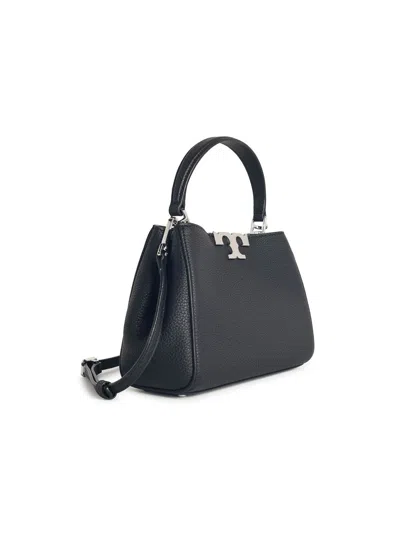 Tory Burch Eleanor Mini Satchel In Hammered Leather Black In Black