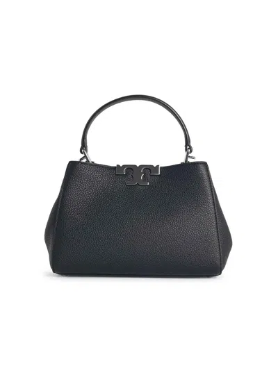 Tory Burch Eleanor Mini Satchel In Hammered Leather Black In Black
