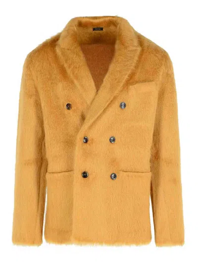 Tom Ford Double-breasted Cashmere Mohair Jacket In Neutral