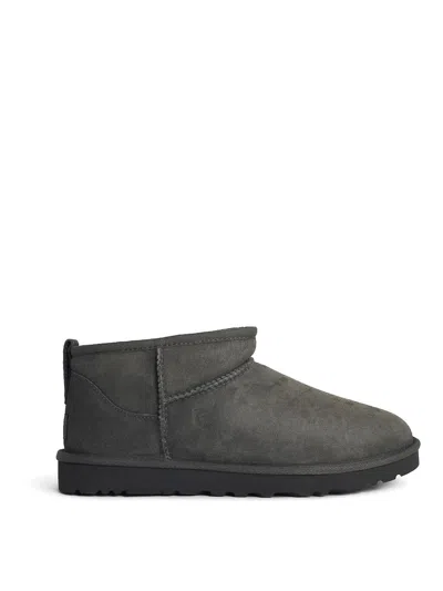 Ugg Classic Ultra Mini Grey Suede Boots In Green