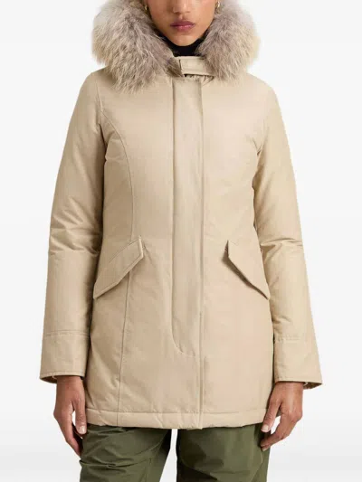 Woolrich Cream Water-repellent Jacket In Animal Print