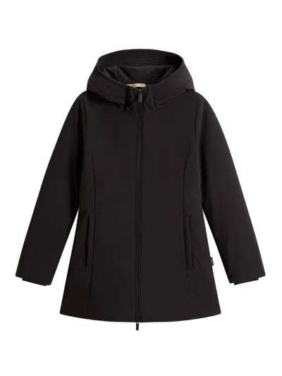 Woolrich Hooded Long Sleeve Parka With Side Pockets In Black