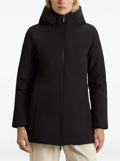 Woolrich Hooded Long Sleeve Parka With Side Pockets In Black