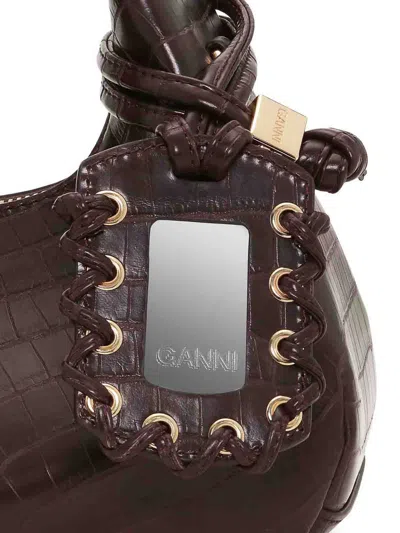 Ganni Croco Hobo Mini Bag In Recycled Leather In Brown