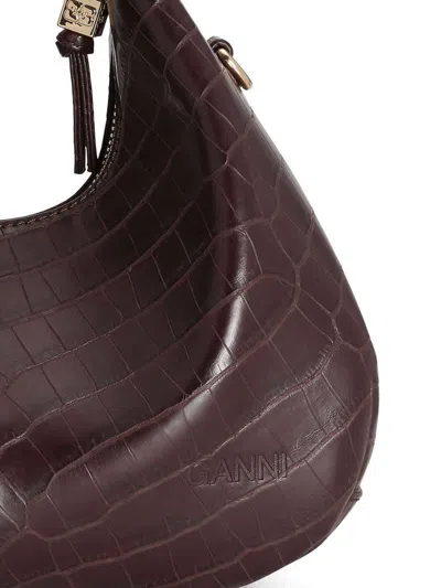 Ganni Croco Hobo Mini Bag In Recycled Leather In Brown