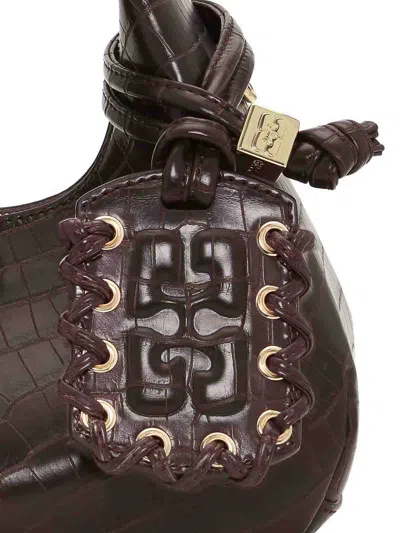 Ganni Croco Hobo Mini Bag In Recycled Leather In Brown