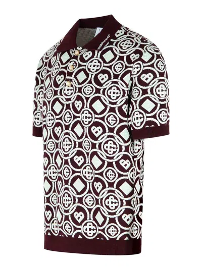 Casablanca Mens Aubergine Embroidered-logo Monogram Cotton Polo Shirt In Red