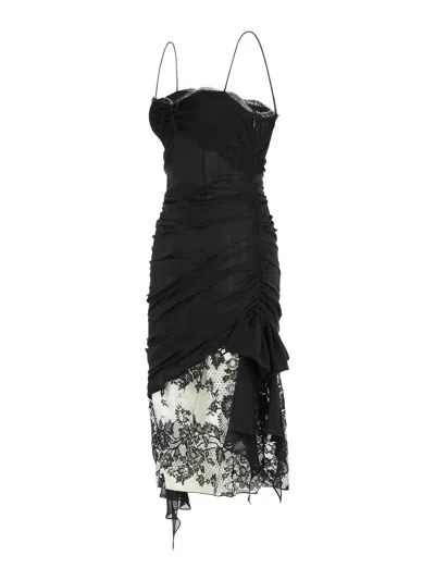 Alessandra Rich Silk Mini Dress Lace Overlay In Black