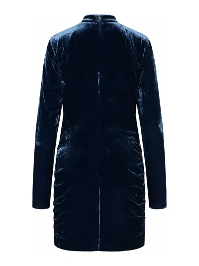 Rotate Birger Christensen Blue Mini Dress With High Neck And Rear Zip Closure In Velvet Woman In Blue