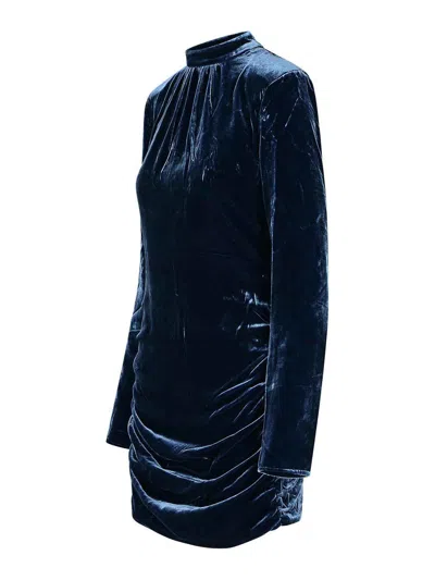 Rotate Birger Christensen Blue Mini Dress With High Neck And Rear Zip Closure In Velvet Woman In Blue