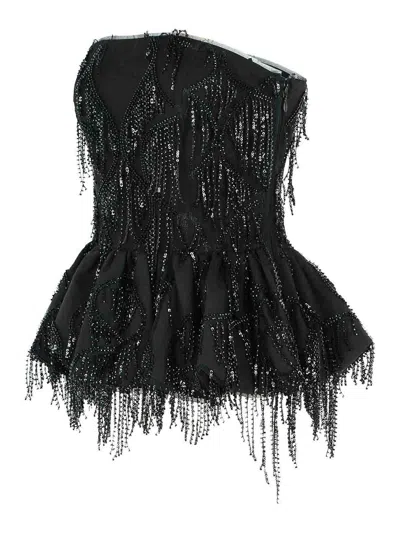 Rotate Birger Christensen Sequins Bubble Top In Black