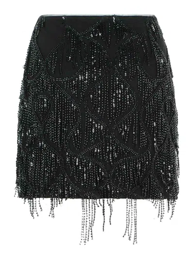 Rotate Birger Christensen Mini Skirt With Abstract Sequin And Bead Embellishments In Black