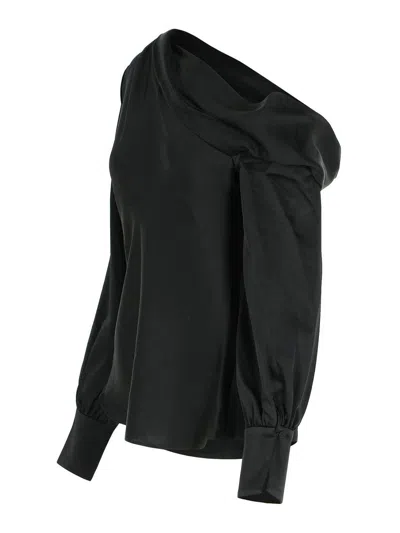 Simkhai Alice Black One-shoulder Top With Asymmetric Neckline And Cut-out Cuffs In Tech Fabric Woman In Black