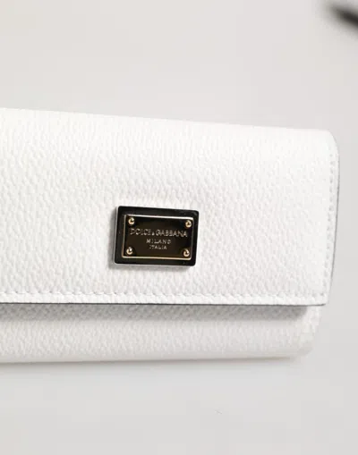 Dolce & Gabbana White Leather Card Case Holder Wallet Gold Logo Plate  Key Holder In White