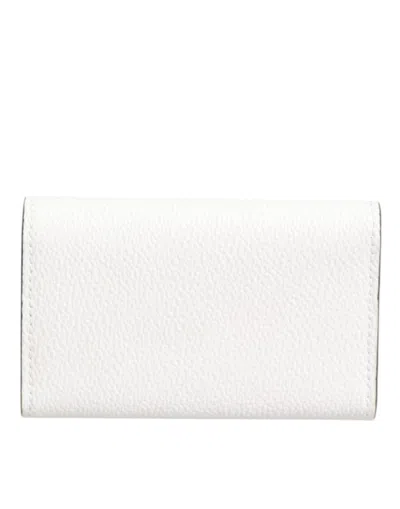 Dolce & Gabbana White Leather Card Case Holder Wallet Gold Logo Plate  Key Holder In White