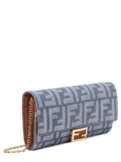 Fendi Ff Print Denim Wallet In Blue