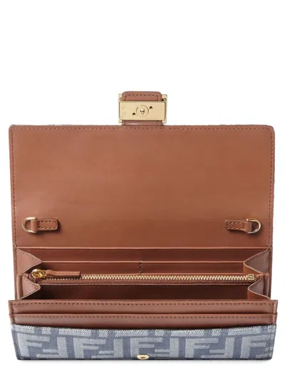 Fendi Ff Print Denim Wallet In Blue