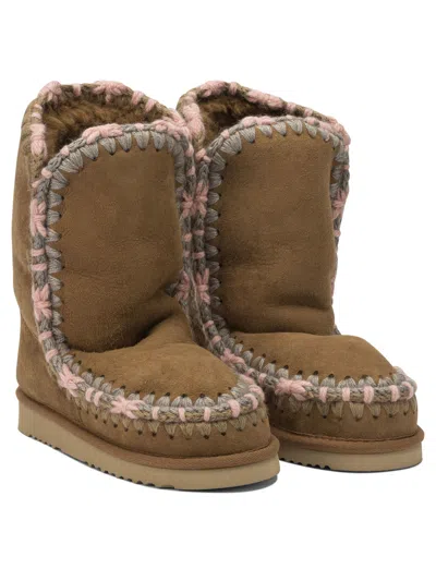 Mou Beige Sheep Wool Ankle Boots In Brown