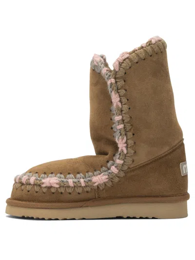 Mou Beige Sheep Wool Ankle Boots In Brown