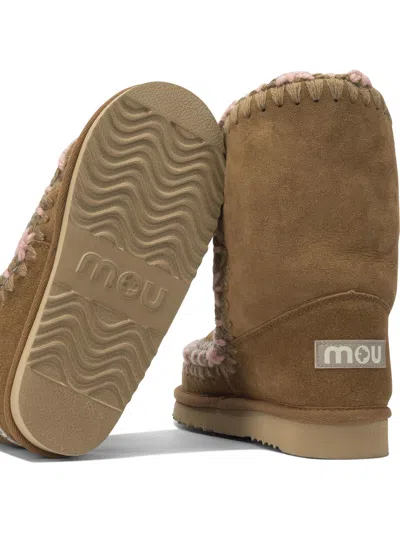 Mou Beige Sheep Wool Ankle Boots In Brown