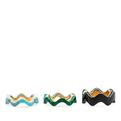 Pre-owned Fendi Gold Black Blue Green Gold Plating Band Ring ()