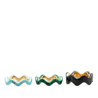 Pre-owned Fendi Gold Black Blue Green Gold Plating Band Ring ()