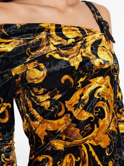 Versace Jeans Couture Off-shoulder Patterned Midi Party Dress In Multi