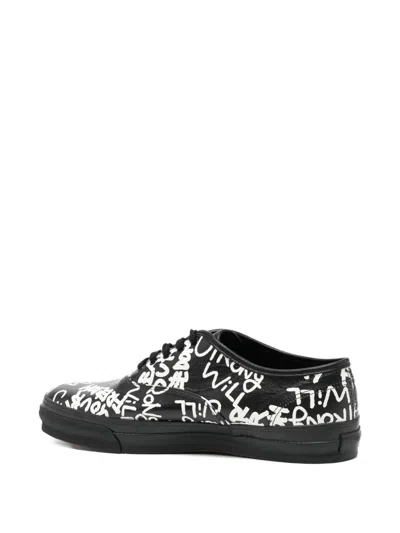 Comme Des Garçons Message Printed Leather Vulcanized Sneakers In Black