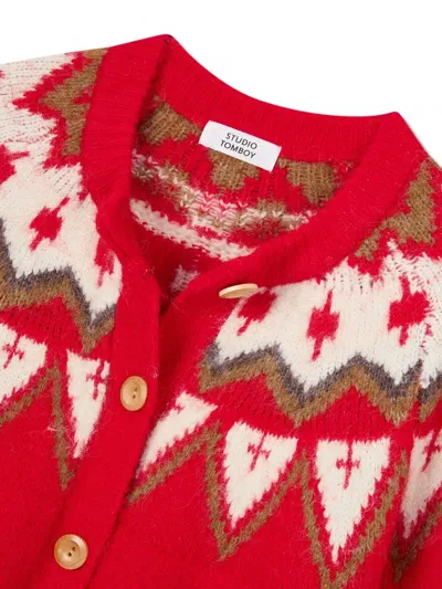 Studio Tomboy Round Neck Cardigan In Red