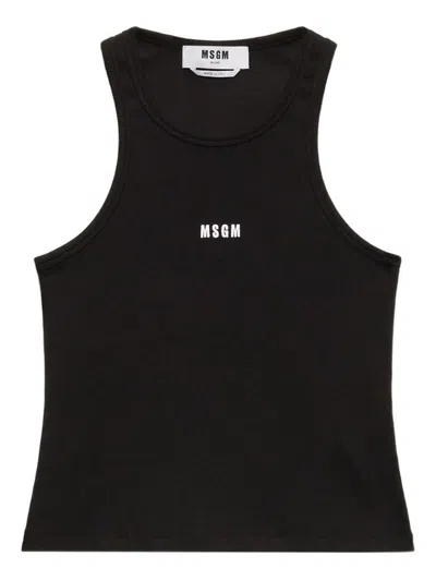Msgm Logo-detail Ribbed Tank Top In Black