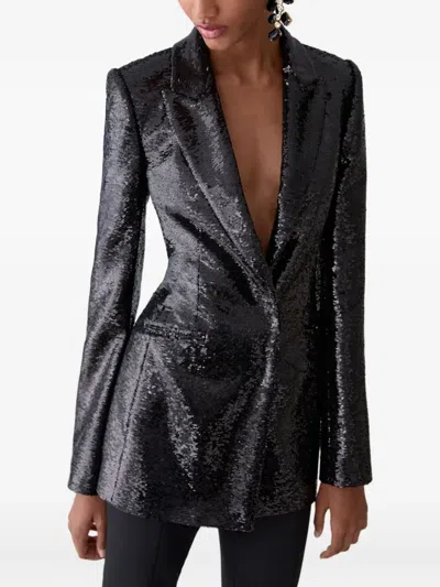Carolina Herrera Peak Lapel Sequined Blazer In Black