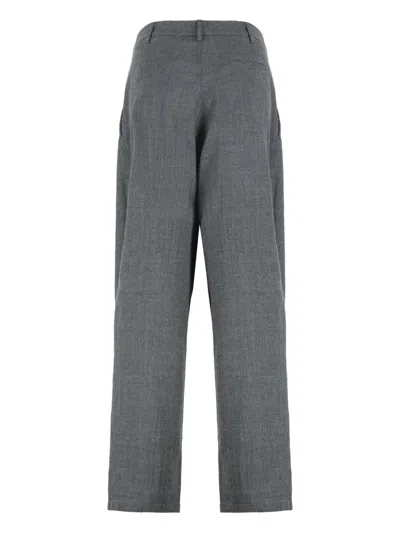 Darkpark Relaxed Fit Wool Trousers With Pleated Front In Gray