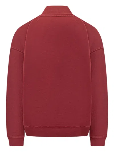 Willy Chavarria Bravo Logo-embroidered Cotton-jersey Half-zip Sweatshirt In Red