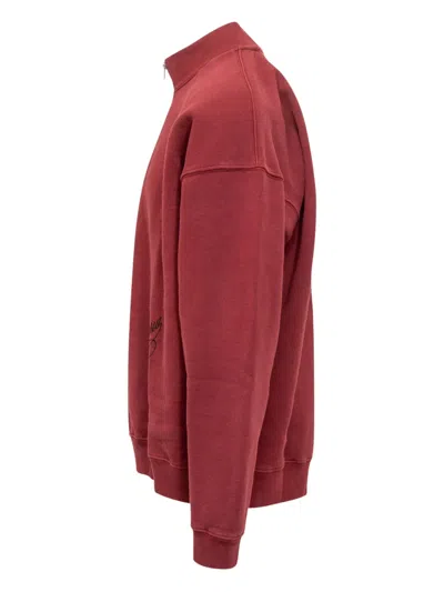 Willy Chavarria Bravo Logo-embroidered Cotton-jersey Half-zip Sweatshirt In Red