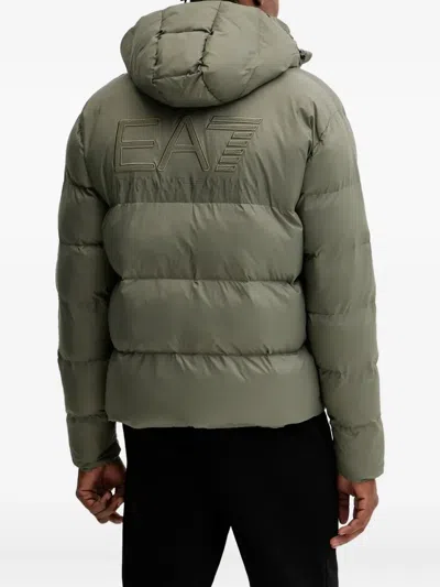 Ea7 Logo-patch Hooded Jacket In Green