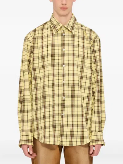Msgm Checked-pattern Long-sleeve Shirt In Yellow